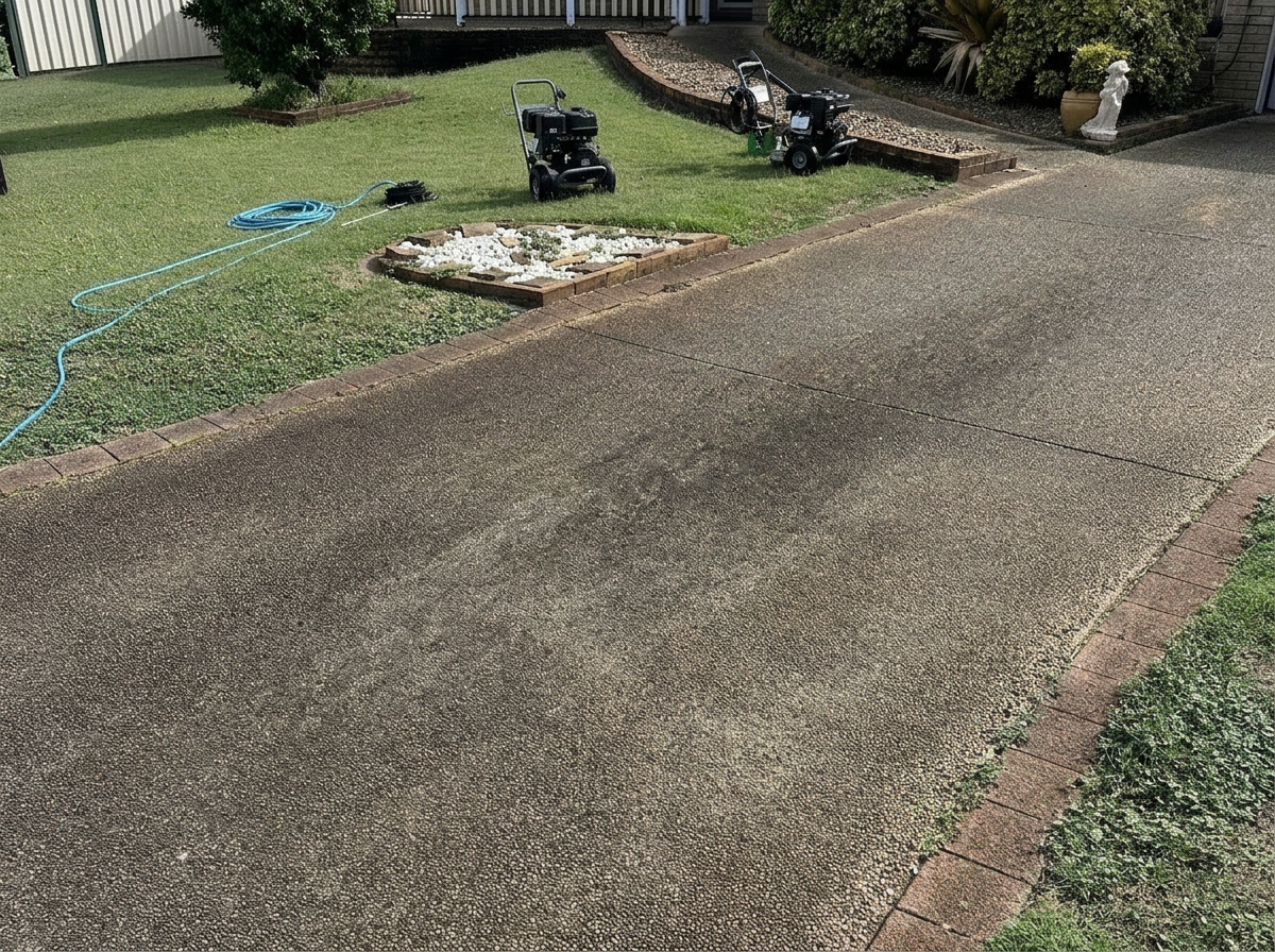 Pressure cleaning Sunshine Coast — driveway restoration — before restoration