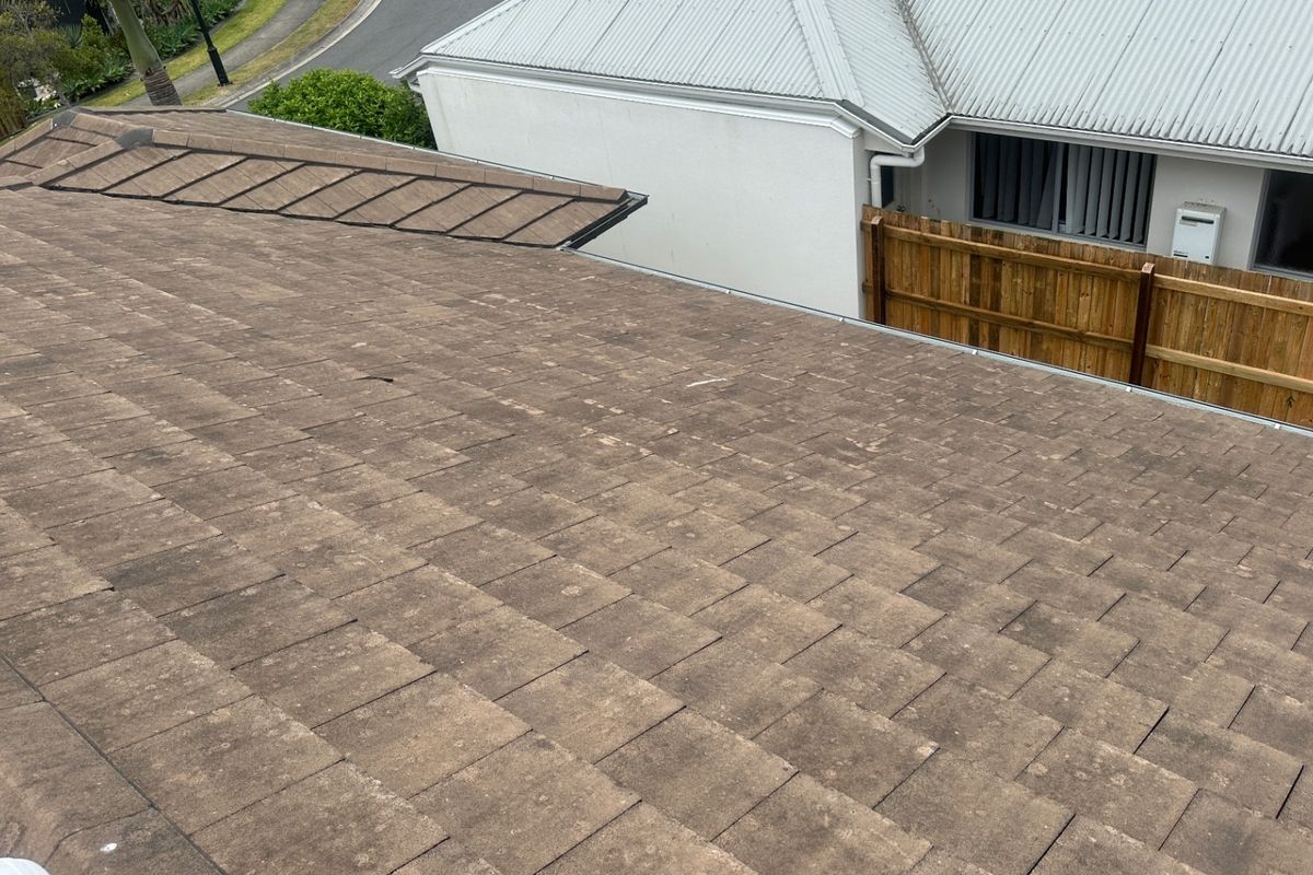 Concrete tile roof before cleaning